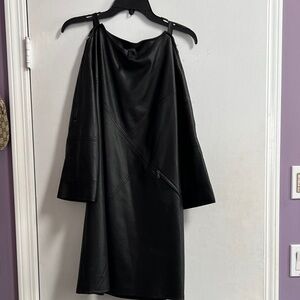 BCBGMaxAzria Black Off-Shoulder Faux Leather Long Sleeve Dress